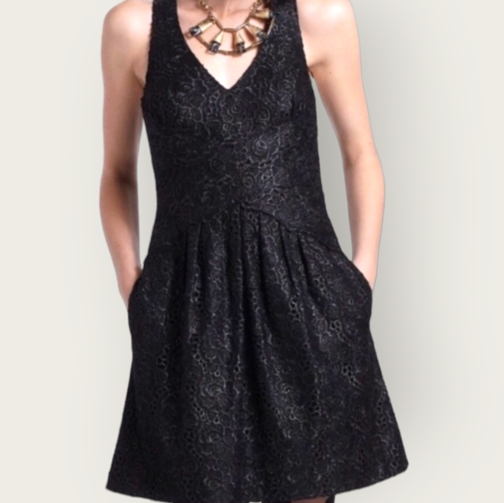 Anthro Leifsdottir Lingonberry Black Floral Lace Dress Size 2 - Picture 3 of 14